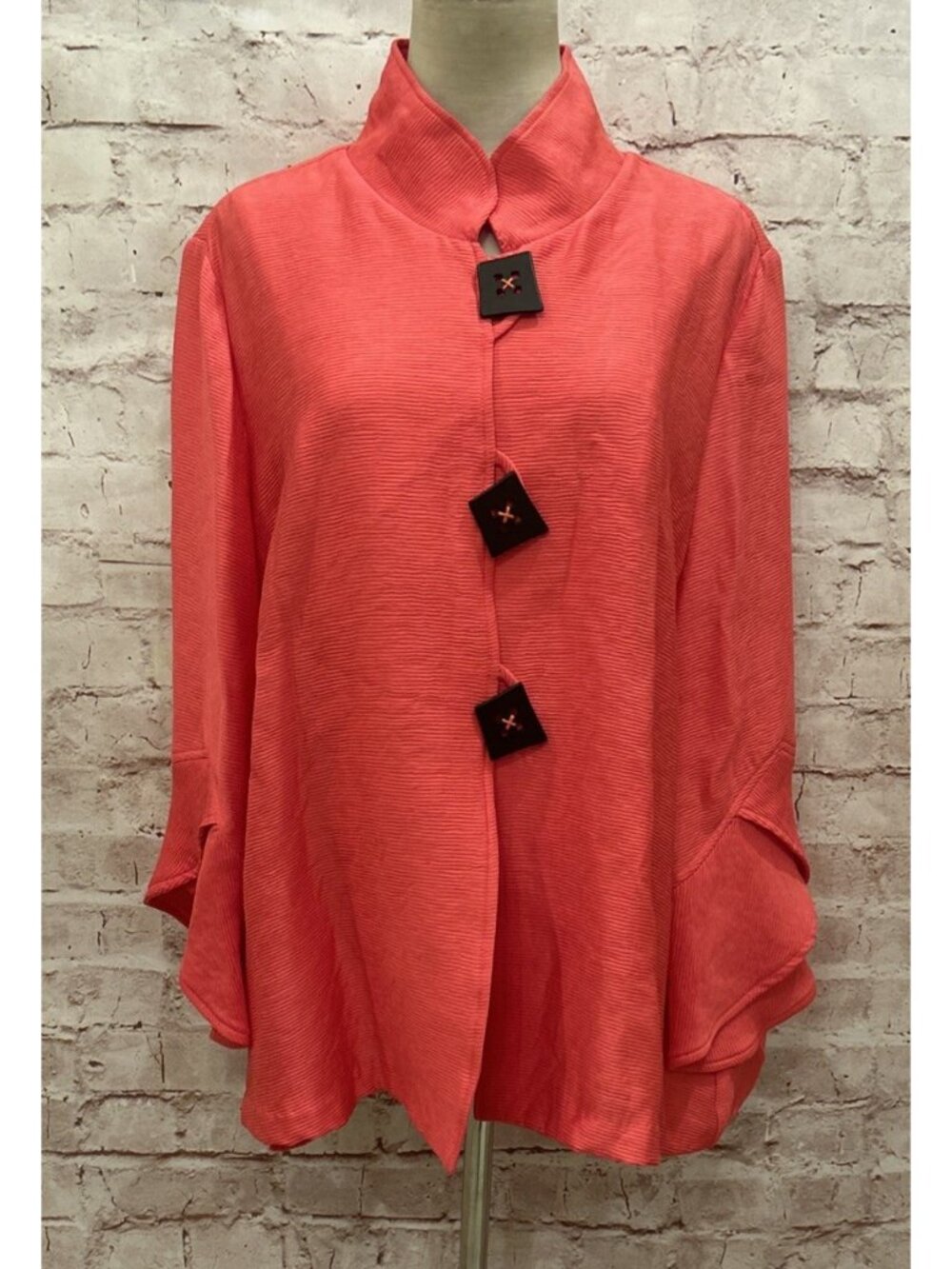 IC By Connie K Jacket Womens XXL Pink Coral  3/4 Flared Sleeve Art to Wear